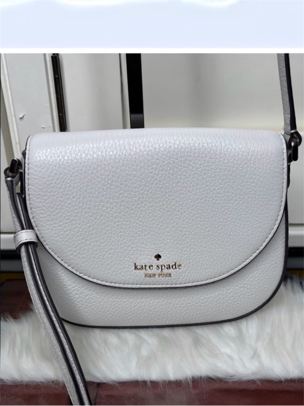 Kate Spade Light Gray Leila Mini Flap Crossbody Leather NWOT $239 Retail